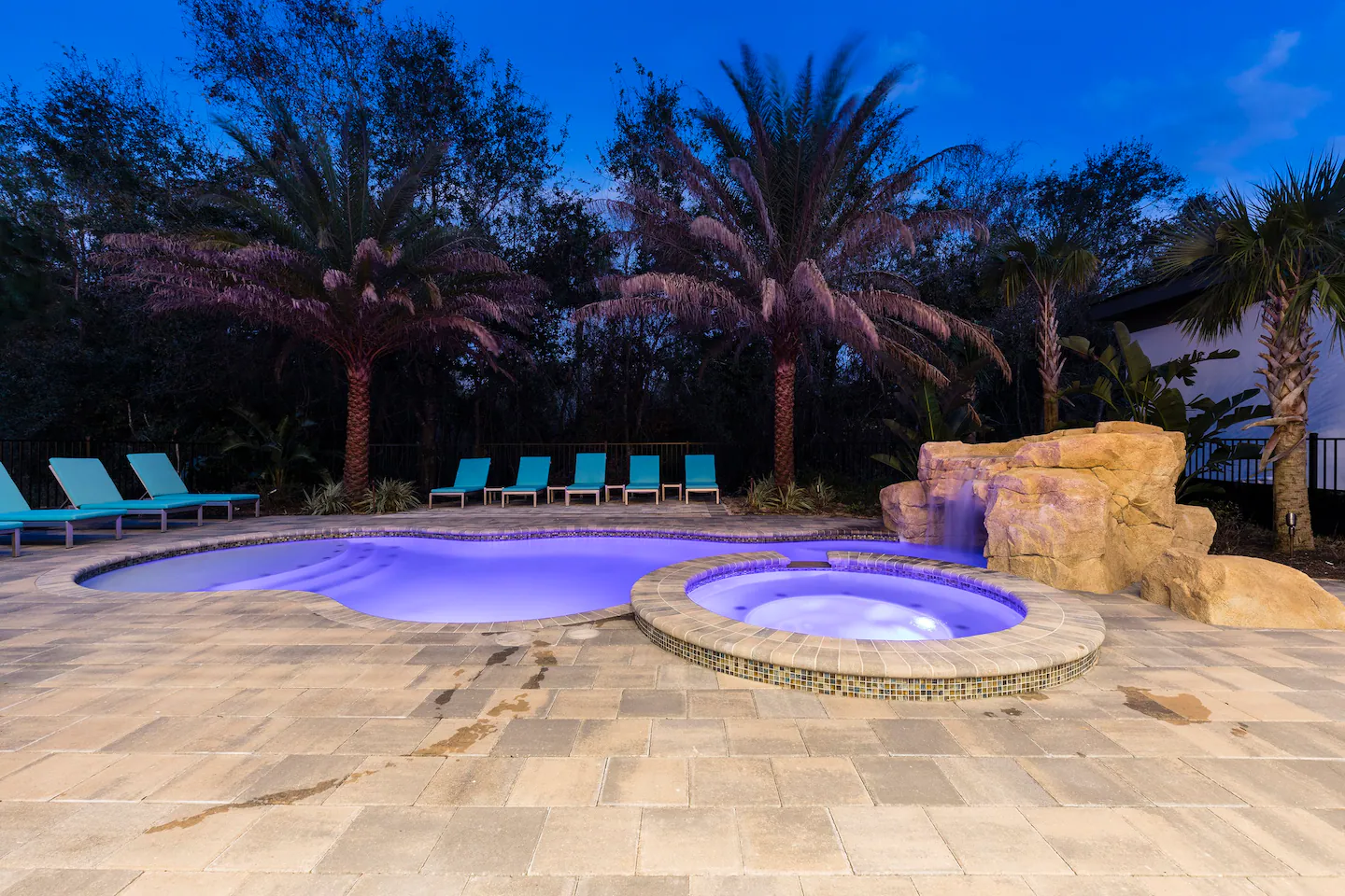 Majestic view of the pool at night