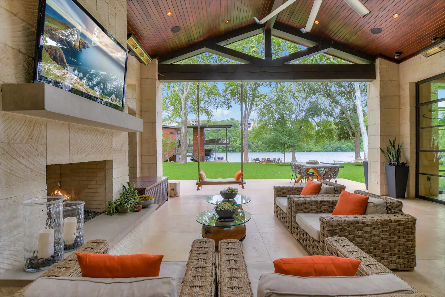 Adjacent to the chef's kitchen and dining space, you'll find a tranquil living room.