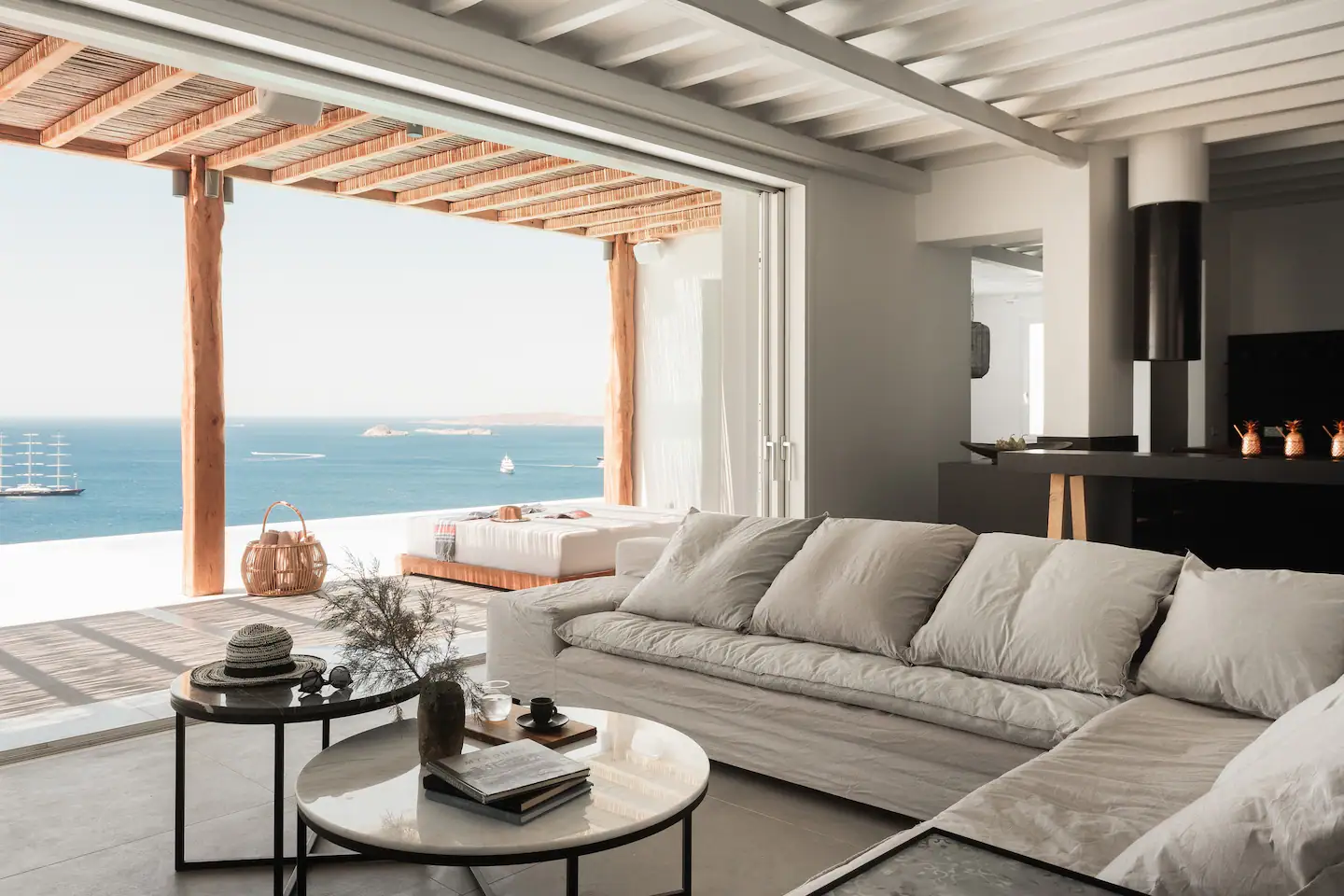 Relaxing living room with a stunning ocean view.